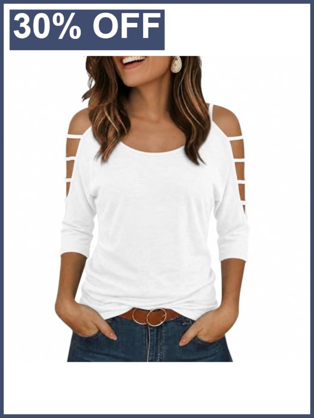 Women's Cold Shoulder 3/4 Sleeve Knit Tunic Top - Going Out Style